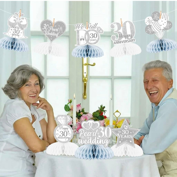 30th Anniversary Party Decorations, Silver, Light Blue - Picture 6 of 9